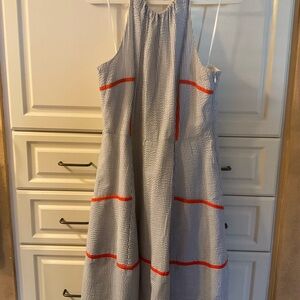 Striped Seersucker Halter Dress with Orange Accents